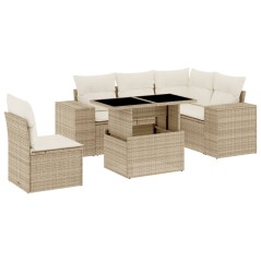 vidaXL 6-tlg. Garten-Sofagarnitur mit Kissen Beige Poly Rattan