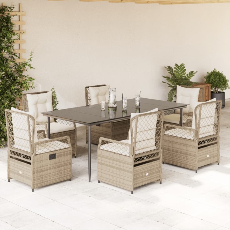 vidaXL 7-tlg. Garten-Essgruppe mit Kissen Beige Poly Rattan vidaXL 7-tlg. Garten-Essgruppe mit Kissen Beige Poly Rattan