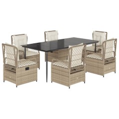 vidaXL 7-tlg. Garten-Essgruppe mit Kissen Beige Poly Rattan