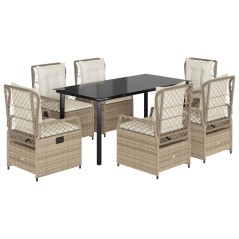 vidaXL 7-tlg. Garten-Essgruppe mit Kissen Beige Poly Rattan