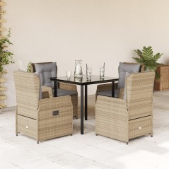 vidaXL 5-tlg. Garten-Essgruppe mit Kissen Beige Poly Rattan