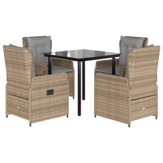 vidaXL 5-tlg. Garten-Essgruppe mit Kissen Beige Poly Rattan