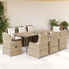 vidaXL 9-tlg. Garten-Essgruppe mit Kissen Beige Poly Rattan