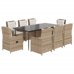 vidaXL 9-tlg. Garten-Essgruppe mit Kissen Beige Poly Rattan