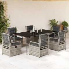 vidaXL 7-tlg. Garten-Essgruppe mit Kissen Grau Poly Rattan