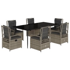 vidaXL 7-tlg. Garten-Essgruppe mit Kissen Grau Poly Rattan