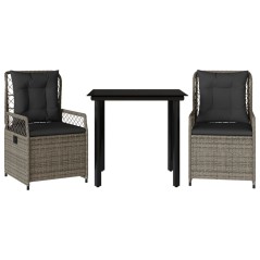 vidaXL 3-tlg. Garten-Essgruppe mit Kissen Grau Poly Rattan