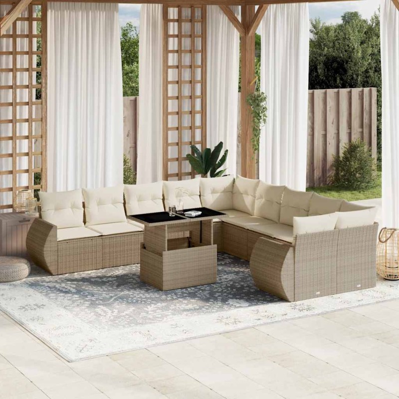 vidaXL 11-tlg. Garten-Sofagarnitur mit Kissen Beige Poly Rattan vidaXL 11-tlg. Garten-Sofagarnitur mit Kissen Beige Poly Rattan