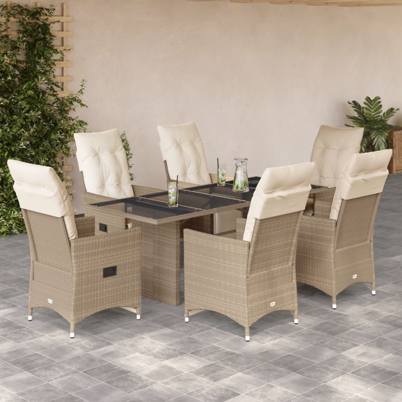 vidaXL 7-tlg. Garten-Bistro-Set mit Kissen Beige Poly Rattan vidaXL 7-tlg. Garten-Bistro-Set mit Kissen Beige Poly Rattan