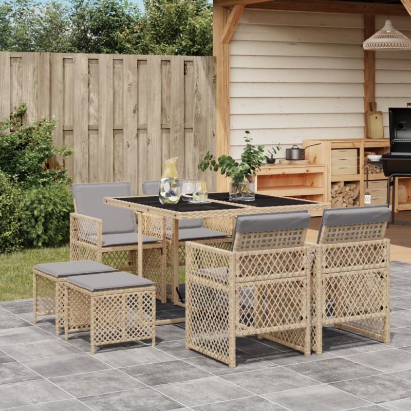 vidaXL 9-tlg. Garten-Essgruppe mit Kissen Beige Poly Rattan vidaXL 9-tlg. Garten-Essgruppe mit Kissen Beige Poly Rattan