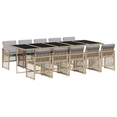 vidaXL 11-tlg. Garten-Essgruppe mit Kissen Beige Poly Rattan