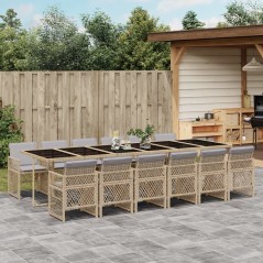 vidaXL 13-tlg. Garten-Essgruppe mit Kissen Beige Poly Rattan