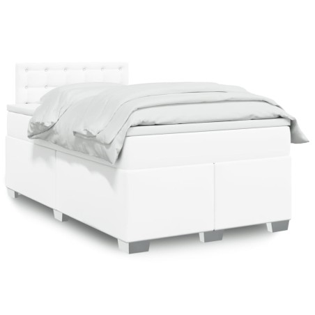 vidaXL Boxspringbett mit Matratze Weiß 120x190 cm Kunstleder