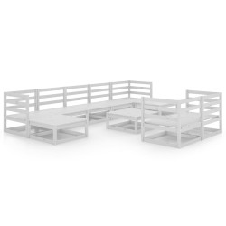 10-tlg. Garten-Lounge-Set Weiß Massivholz Kiefer