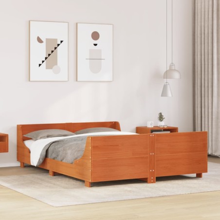 vidaXL Massivholzbett ohne Matratze Wachsbraun 135x190 cm Kiefernholz