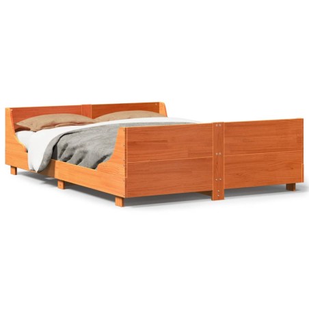 vidaXL Massivholzbett ohne Matratze Wachsbraun 140x200 cm Kiefernholz
