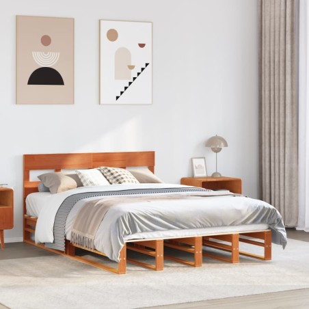 vidaXL Massivholzbett ohne Matratze Wachsbraun 140x190 cm Kiefernholz