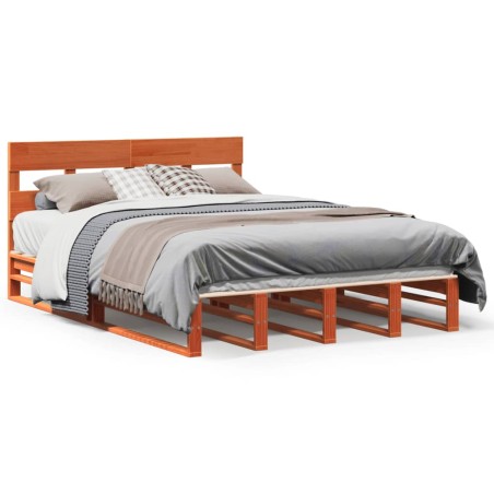 vidaXL Massivholzbett ohne Matratze Wachsbraun 140x190 cm Kiefernholz