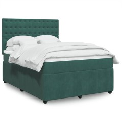 vidaXL Boxspringbett mit Matratze Dunkelgrün 140x200 cm Samt