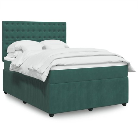 vidaXL Boxspringbett mit Matratze Dunkelgrün 140x200 cm Samt