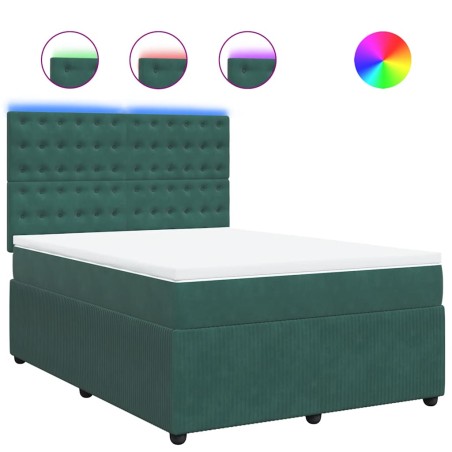 vidaXL Boxspringbett mit Matratze Dunkelgrün 140x200 cm Samt