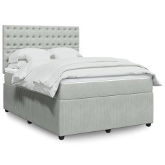 vidaXL Boxspringbett mit Matratze Hellgrau 140x190 cm Samt