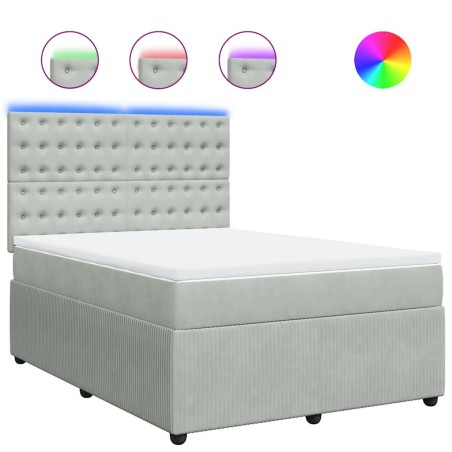 vidaXL Boxspringbett mit Matratze Hellgrau 140x190 cm Samt