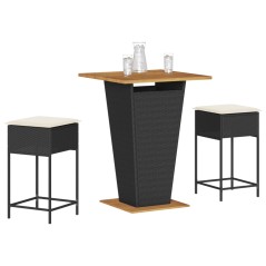 vidaXL 3-tlg. Gartenbar-Set mit Kissen Schwarz Poly Rattan
