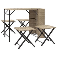 vidaXL 5-tlg. Garten-Essgruppe Klappbar Beige Poly Rattan 