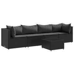 vidaXL 5-tlg. Garten-Lounge-Set mit Kissen Schwarz Poly Rattan