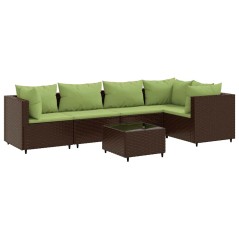vidaXL 6-tlg. Garten-Lounge-Set mit Kissen Braun Poly Rattan