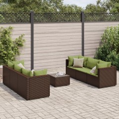vidaXL 7-tlg. Garten-Lounge-Set mit Kissen Braun Poly Rattan