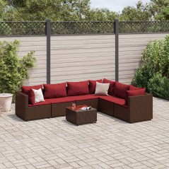 vidaXL 7-tlg. Garten-Lounge-Set mit Kissen Braun Poly Rattan