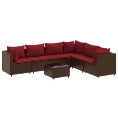 vidaXL 7-tlg. Garten-Lounge-Set mit Kissen Braun Poly Rattan