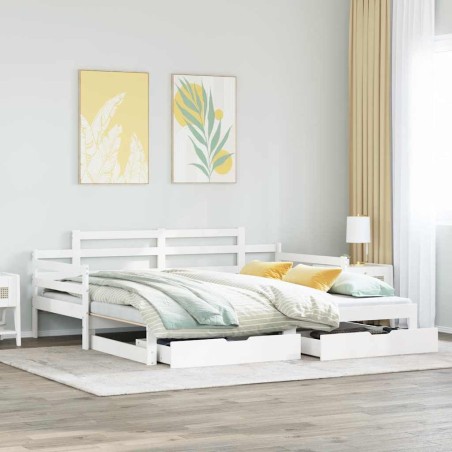 vidaXL Tagesbett Ausziehbar mit Schubladen ohne Matratze Weiß 90x200cm