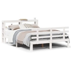 vidaXL Bettgestell mit Kopfteil ohne Matratze Weiß 140x190 cm