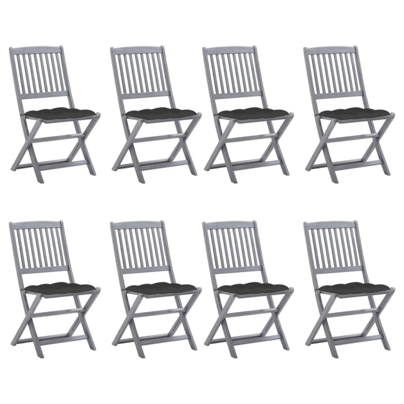 vidaXL Klappbare Gartenstühle 8 Stk. mit Kissen Massivholz Akazie vidaXL Klappbare Gartenstühle 8 Stk. mit Kissen Massivholz Akazie