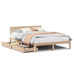 vidaXL Massivholzbett mit Schubladen 135x190 cm Kiefer