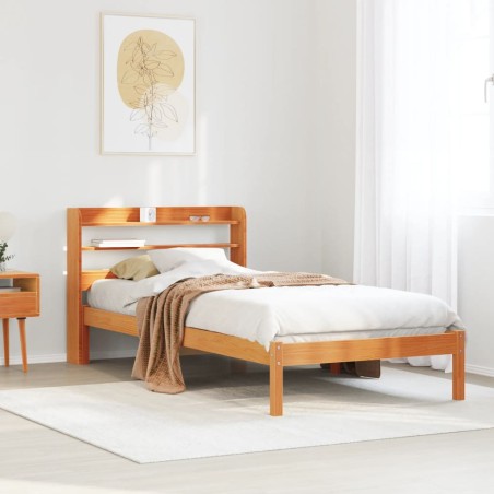 vidaXL Bettgestell mit Kopfteil ohne Matratze Wachsbraun 75x190 cm