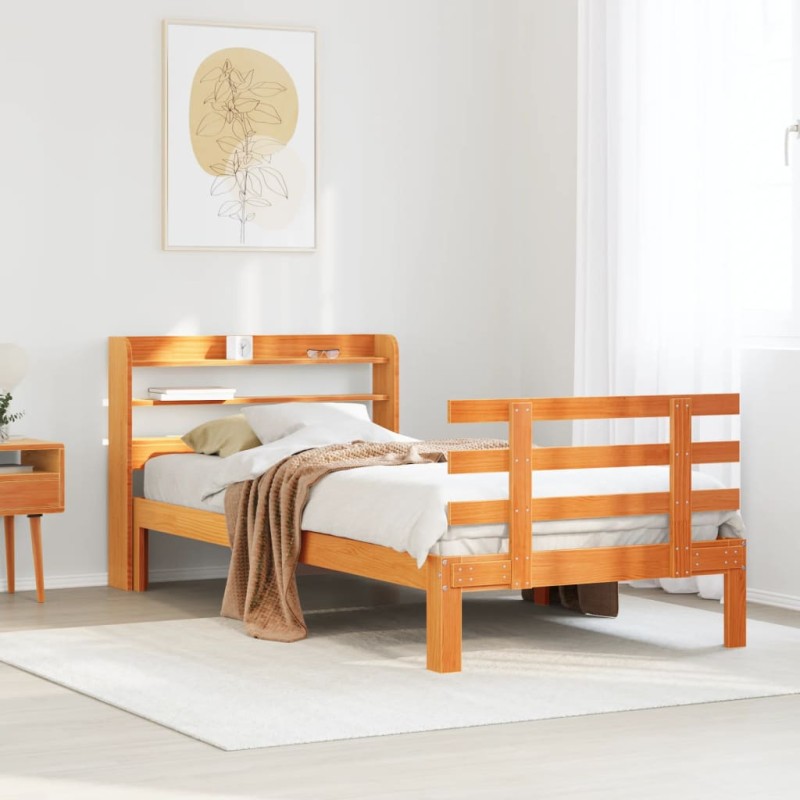 vidaXL Bettgestell mit Kopfteil ohne Matratze Wachsbraun 90x200 cm vidaXL Bettgestell mit Kopfteil ohne Matratze Wachsbraun 90x200 cm