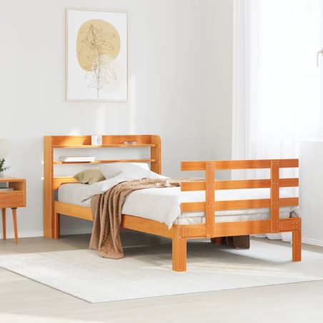 vidaXL Bettgestell mit Kopfteil ohne Matratze Wachsbraun 90x200 cm