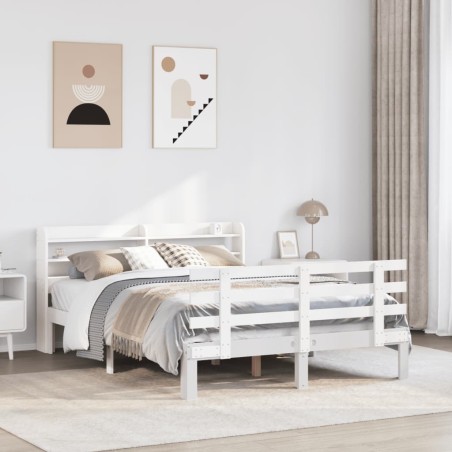 vidaXL Bettgestell mit Kopfteil ohne Matratze Weiß 150x200 cm