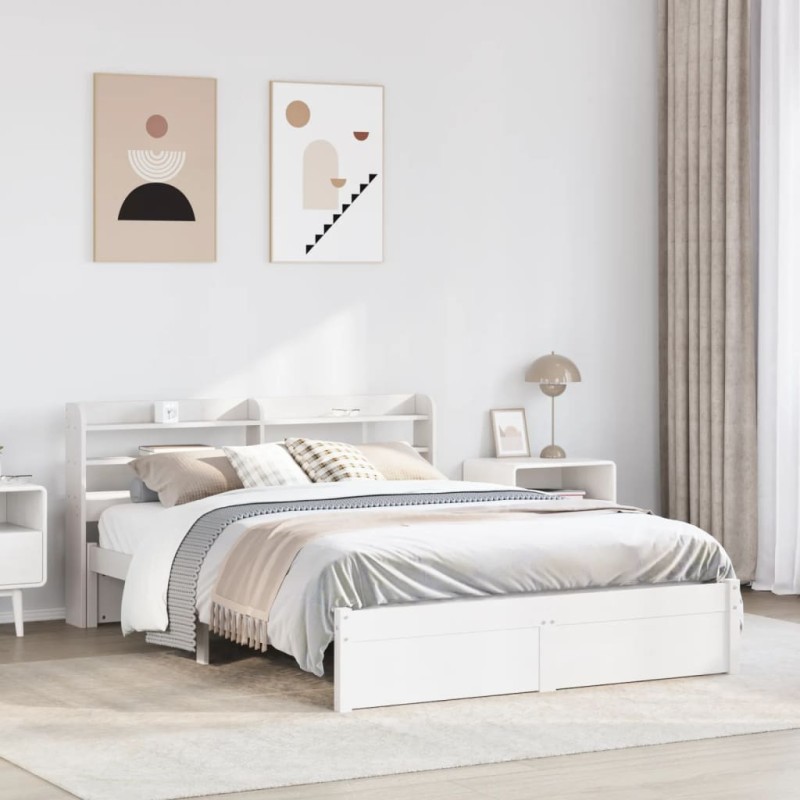 vidaXL Bettgestell mit Kopfteil ohne Matratze Weiß 135x190 cm vidaXL Bettgestell mit Kopfteil ohne Matratze Weiß 135x190 cm