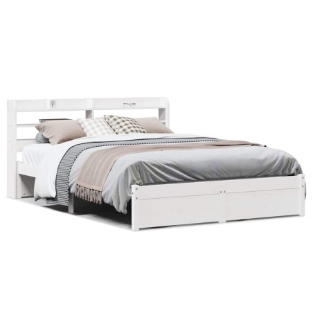 vidaXL Bettgestell mit Kopfteil ohne Matratze Weiß 135x190 cm