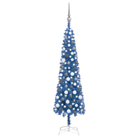 Weihnachtsbaum Schlank mit LEDs & Kugeln Blau 150 cm