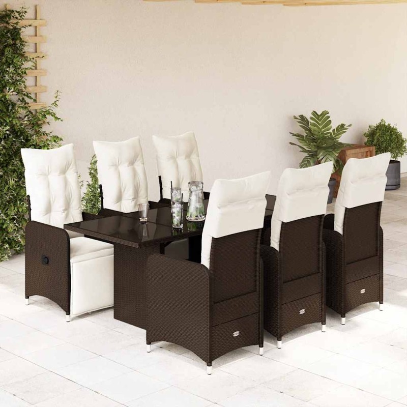 vidaXL 7-tlg. Garten-Bistro-Set mit Kissen Braun Poly Rattan vidaXL 7-tlg. Garten-Bistro-Set mit Kissen Braun Poly Rattan