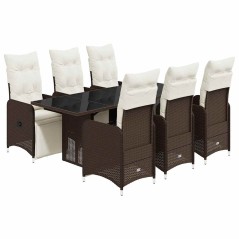 vidaXL 7-tlg. Garten-Bistro-Set mit Kissen Braun Poly Rattan