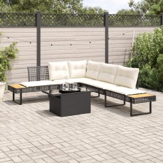 vidaXL 2-tlg. Garten-Sofagarnitur mit Kissen Schwarz Poly Rattan Glas