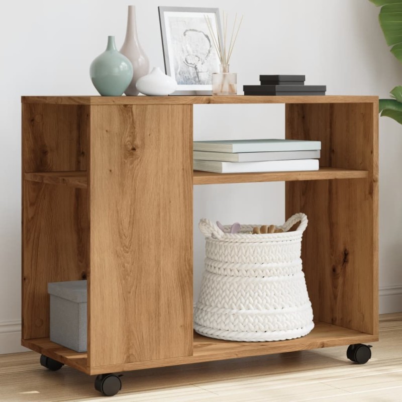 vidaXL Beistelltisch mit Rollen Artisan-Eiche 70x35x60cm Holzwerkstoff vidaXL Beistelltisch mit Rollen Artisan-Eiche 70x35x60cm Holzwerkstoff