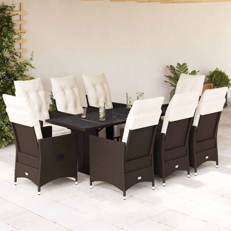 vidaXL 9-tlg. Garten-Bistro-Set mit Kissen Braun Poly Rattan vidaXL 9-tlg. Garten-Bistro-Set mit Kissen Braun Poly Rattan